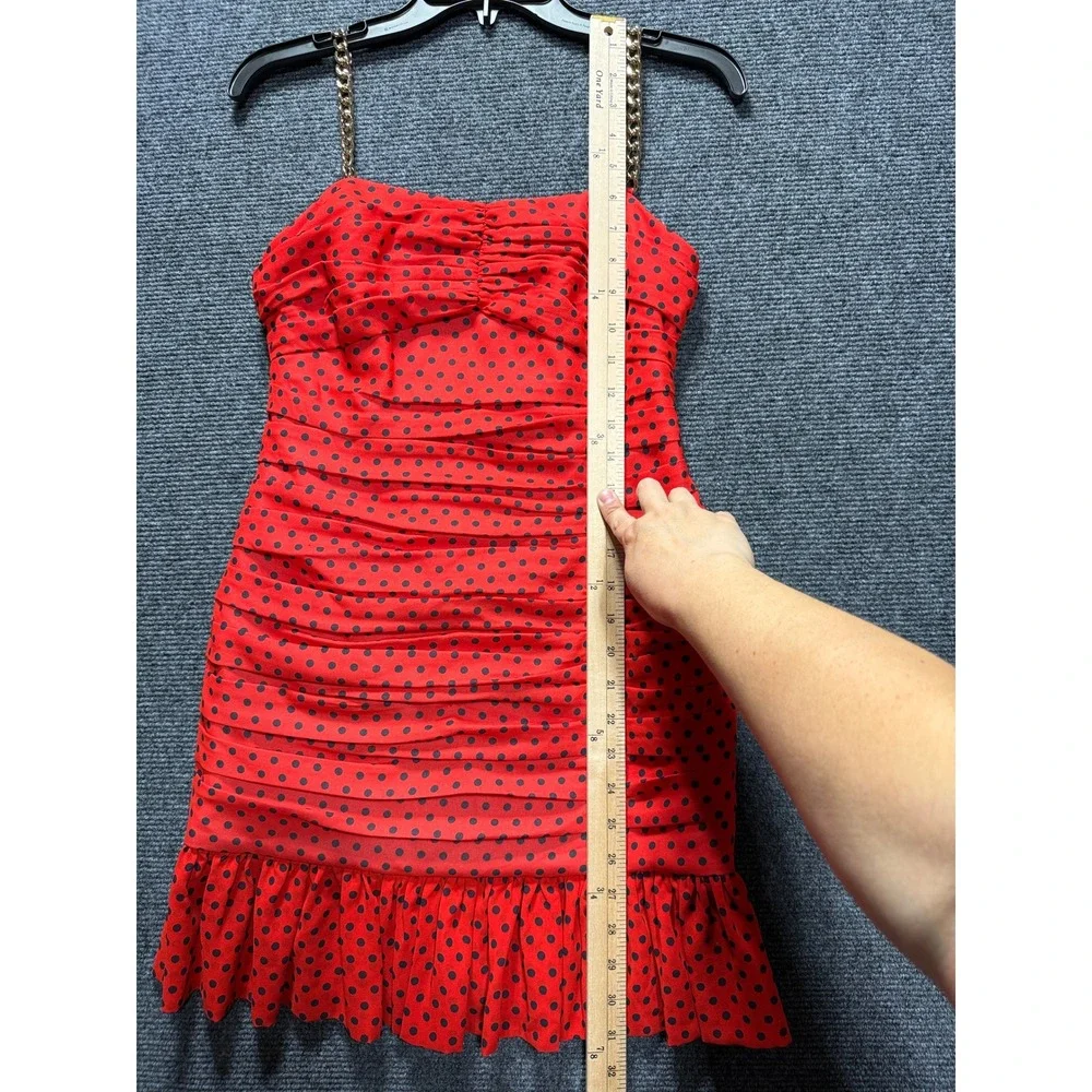 Michael Kors Simple Dot Bustier Dress Women 2 Red Polka Dot Chain Ruched Mini